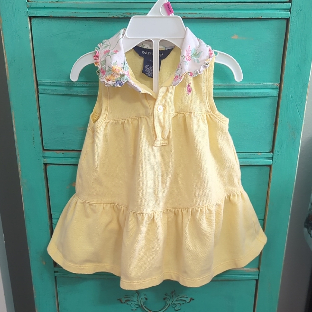 Yellow Sleeveless Ralph Lauren Dress with Floral Collar